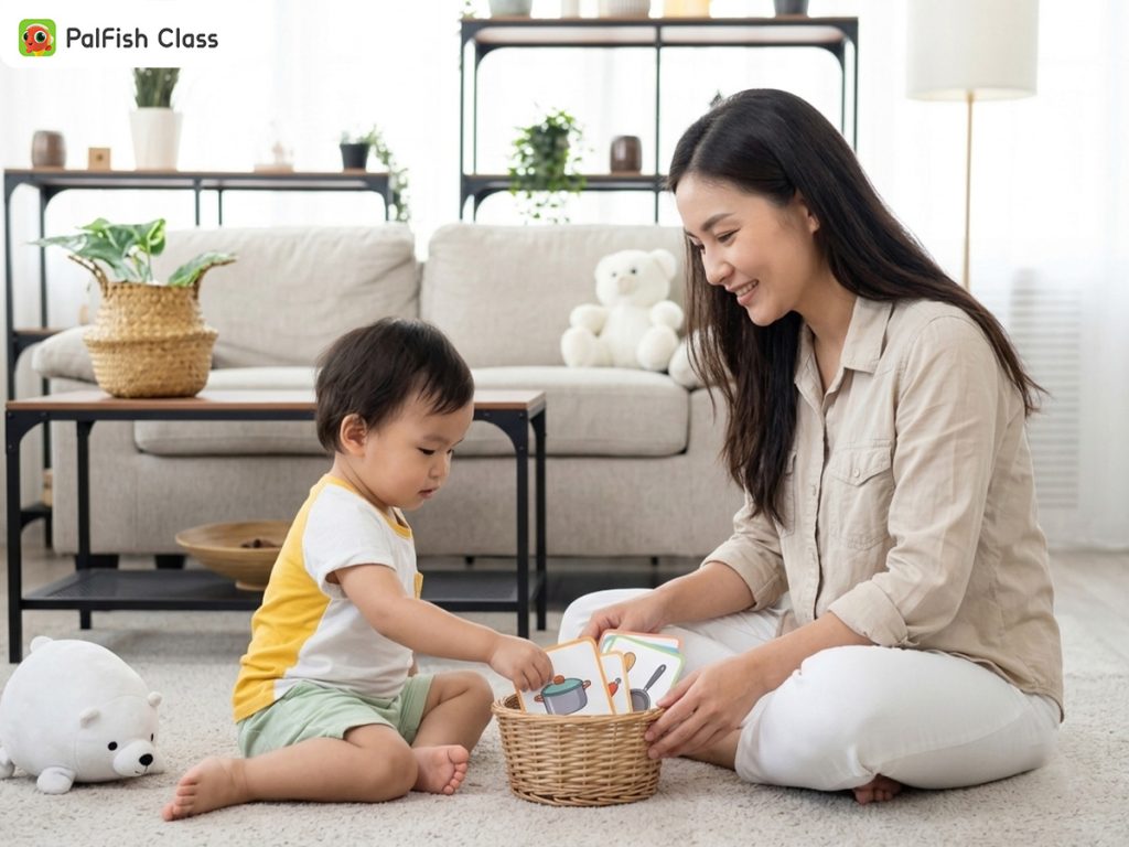 Mẹ dùng cách sửa lỗi tiếng Anh cho trẻ qua trò chơi tìm đồ vật trong bếp cùng bé