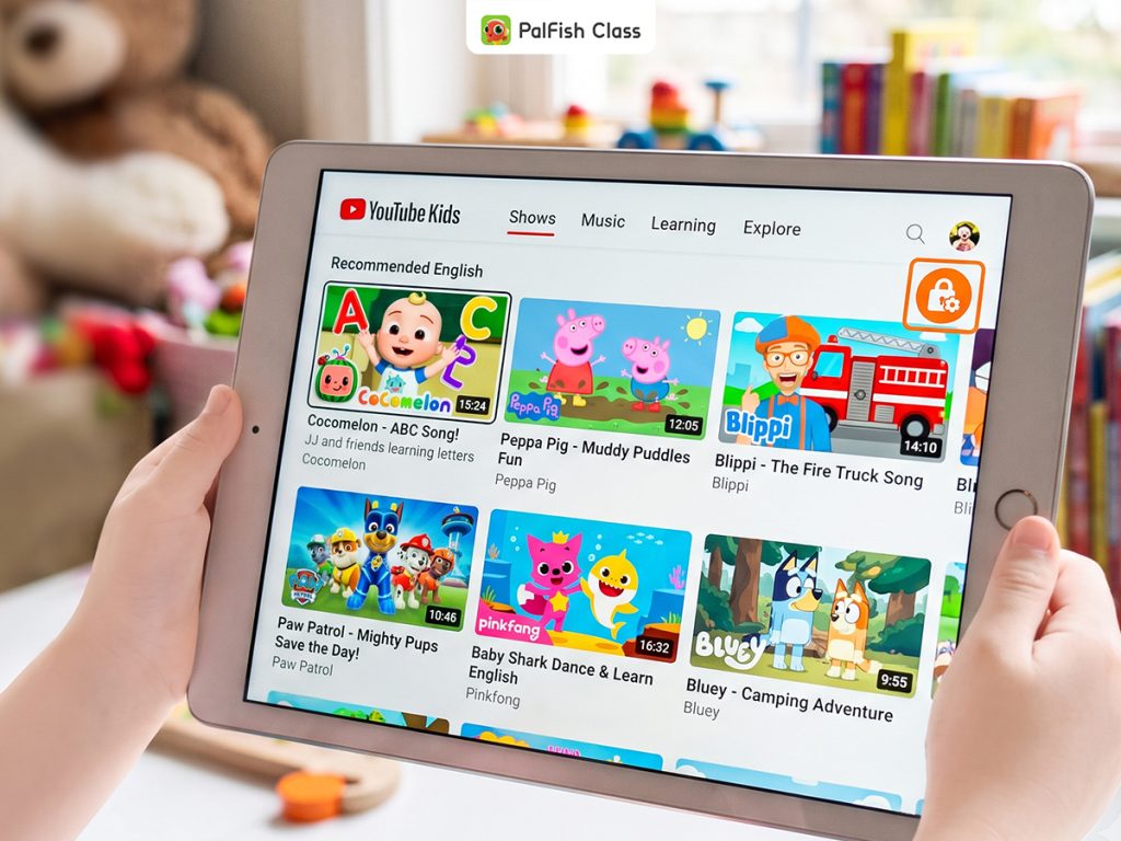 Giao diện YouTube Kids dùng để xem kênh youtube học tiếng anh cho trẻ an toàn hơn