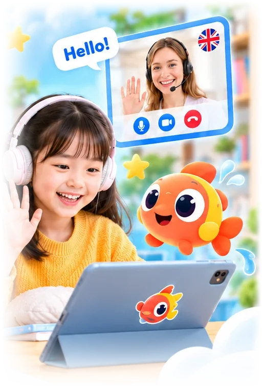 Bé học tiếng Anh 1 kèm 1 với giáo viên PalFish qua máy tính bảng